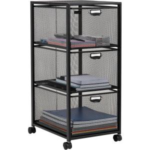 Mind Reader Office Storage Organizer with Mesh Drawers Label Holders and Optional Wheels, Metal Mesh, Black(3-Drawers)