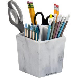 Mind Reader Pen & Accessory Holder, Desktop Organizer, Storage, Modern, Office, Resin, 5.75″ L x 5.75″ W x 5.75″ H, White