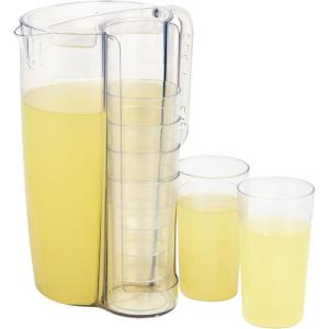 Mind Reader Pitcher and Cup Set, 6 Cups, Drink Pitcher with Lid, Glass Storage, Serving Set, 6.5″L x 6.5″W x 10.5″H, Clear