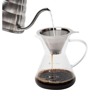 Mind Reader Pour Over Coffee Maker, Single Serve, Reusable Stainless Steel Filter, Glass, 4.76″ L x 5.98″ W x 6.3″ H, Clear