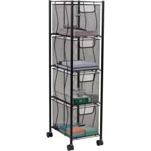 Mind Reader Rolling Cabinet with Drawers, Desk Art Supply Organizer, Storage, Kitchen, Metal Mesh, 8″L x 11″W x 31.5″H, Black
