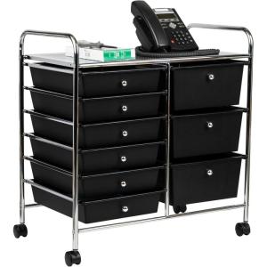 Mind Reader Rolling Cart with Drawers, Utility Cart, Craft Storage, Kitchen, Metal, 24.25″L x 15.25″W x26.25″H, White, Silver(Black)