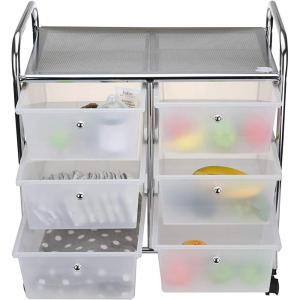 Mind Reader Rolling Cart with Drawers, Utility Cart, Craft Storage, Kitchen, Metal, 24.25″L x 15.25″W x26.25″H, White, Silver(White 6 Drawer)