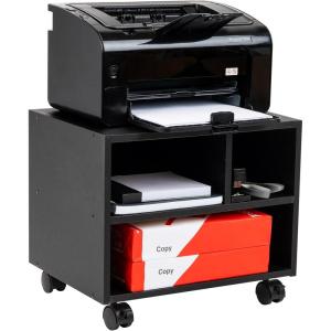 Mind Reader Rolling Printer Cart, Utility Cart, Printer Stand, Under Desk Storage, Office, MDF, 16″ L x 12″ W x 13.75″ H, Black(4-Shelves)