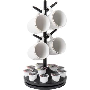 Mind Reader Single Serve Coffee Pod Organizer & Mug Tree, 12 pod and 4 Mug Capacity, Countertop, 9″L x 9″W x 17.75″H, Black(Black)