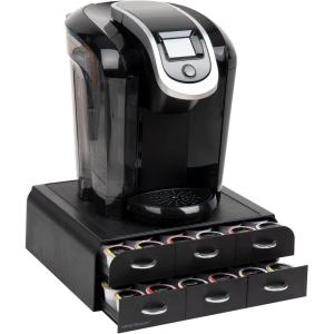 Mind Reader Single Serve Coffee Pod Organizer with 3 Drawers, 36 Pod Capacity, Countertop, 13.5″L x 12.25″W x 2.5″H, Red(Black)