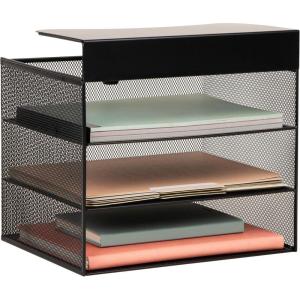 Mind Reader Slide-On Under Desk File Organizer, No Tools Required, Hanging Storage for Laptops, Folders, and Notebooks, Metal, Black(Horizontal)