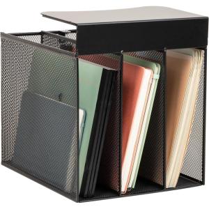 Mind Reader Slide-On Under Desk File Organizer, No Tools Required, Hanging Storage for Laptops, Folders, and Notebooks, Metal, Black(Vertical)