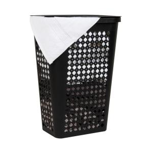 Mind Reader Slim Tapered Laundry Hamper with Lid, Clothes Basket with Swiss Cross Cut-Outs, Lightweight & Ventilated, Plastic, 16.75″L x 12.75″W x 23″H, Gray(Black)