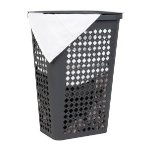 Mind Reader Slim Tapered Laundry Hamper with Lid, Clothes Basket with Swiss Cross Cut-Outs, Lightweight & Ventilated, Plastic, 16.75″L x 12.75″W x 23″H, Gray(Gray)