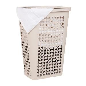 Mind Reader Slim Tapered Laundry Hamper with Lid, Clothes Basket with Swiss Cross Cut-Outs, Lightweight & Ventilated, Plastic, 16.75″L x 12.75″W x 23″H, Gray(Ivory)
