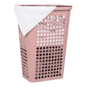 Mind Reader Slim Tapered Laundry Hamper with Lid, Clothes Basket with Swiss Cross Cut-Outs, Lightweight & Ventilated, Plastic, 16.75″L x 12.75″W x 23″H, Gray(Pink)