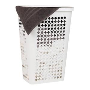 Mind Reader Slim Tapered Laundry Hamper with Lid, Clothes Basket with Swiss Cross Cut-Outs, Lightweight & Ventilated, Plastic, 16.75″L x 12.75″W x 23″H, Gray(White)