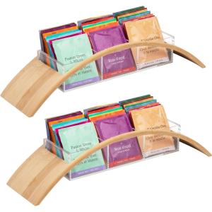 Mind Reader Tea Bag Organizer, Tea Station, Countertop, Caddy, Rayon from Bamboo and Acrylic, 11.75″L x 6″W x 6″H, Brown(Tea Bag Caddy  Set of 2)