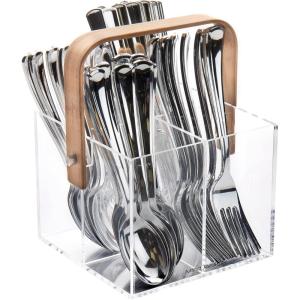 Mind Reader Tea Bag Organizer, Tea Station, Countertop, Caddy, Rayon from Bamboo and Acrylic, 11.75″L x 6″W x 6″H, Brown(Utensil Caddy)