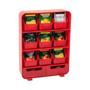 Mind Reader Tea Bag Organizer, Tea Station Organizer, Countertop Storage, Kitchen, Plastic, 10.25″L x 3.25″W x 13.75″H, Red