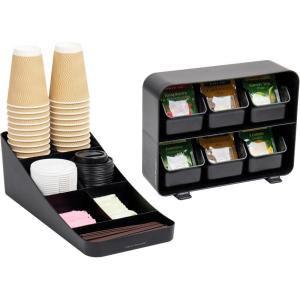 Mind Reader Tea Storage, Cup and Condiment Station, Set of 2, Countertop Organizer, Kitchen, 7.25″L x 15.5″W x 5.25″H, Black
