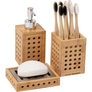 Mind Reader Tissue Box Cover and Toilet Paper Holder, Decor, Rayon from Bamboo, 5.5″ L x 5.5″ W x 5.5″ H, 2 Piece Set, Brown(Bathroom Set)