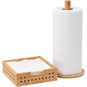 Mind Reader Tissue Box Cover and Toilet Paper Holder, Decor, Rayon from Bamboo, 5.5″ L x 5.5″ W x 5.5″ H, 2 Piece Set, Brown(Paper Towel and Napkin Holder)