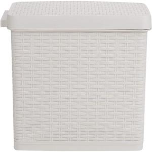 Mind Reader Trash Can, 5.5L (1.5 gal) Capacity, Bathroom Decor, Hands Free Lid, Square, 7.75″ L x 7.75″ W x 11″ H, Ivory(Ivory Rectangle Bin)