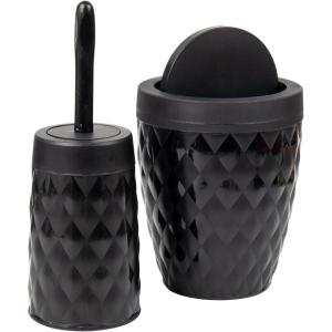 Mind Reader Trash Can and Toilet Brush Set, Bathroom Decor, Swivel Lid, Accessories, 8.75″ W x 11.25″ H, 2 Piece Set, Gray(Black)