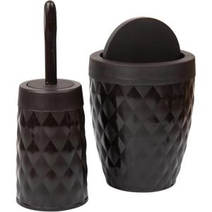Mind Reader Trash Can and Toilet Brush Set, Bathroom Decor, Swivel Lid, Accessories, 8.75″ W x 11.25″ H, 2 Piece Set, Gray(Brown)