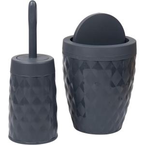 Mind Reader Trash Can and Toilet Brush Set, Bathroom Decor, Swivel Lid, Accessories, 8.75″ W x 11.25″ H, 2 Piece Set, Gray(Gray)