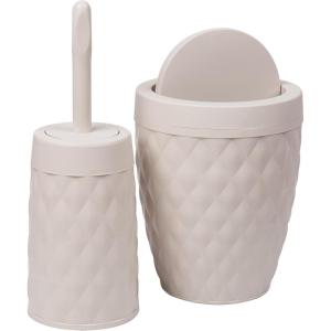 Mind Reader Trash Can and Toilet Brush Set, Bathroom Decor, Swivel Lid, Accessories, 8.75″ W x 11.25″ H, 2 Piece Set, Gray(Ivory)