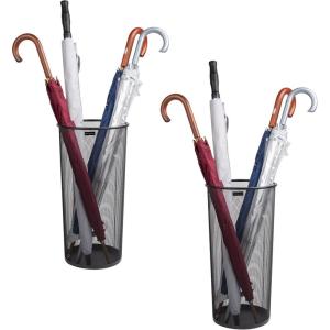 Mind Reader Umbrella Stand, Multi-Purpose Storage Organizers for Office and Entryway, Metal Mesh, Set of 2, Black(Black / 2-pack)