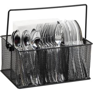 Mind Reader Utensil Holder, Silverware Organizer, Caddy, Cutlery Holder, Kitchen, Metal Mesh, 10″L x 7″W x 4.75″H, Black