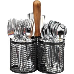 Mind Reader Utensil Holder, Silverware Organizer, Caddy, Cutlery Holder, Kitchen, Metal Mesh, 7.5″L x 7.5″W x 9.75″H, Black(Black)