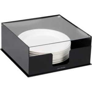 Mind Reader Utensil Napkin and Plate Organizer Tray, Countertop Caddy with 7 Compartments, Holds Plates up to 10.5 Inches, Breakroom and Buffet Organizer, Plastic, Black(Plate Holder)