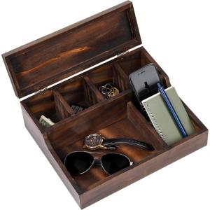 Mind Reader Valet Dresser Organizer, Jewelry Tray, Mens Accessory, Bedside Caddy, Bedroom Org, Wood, 12″L x 10″W x 4″H, Brown