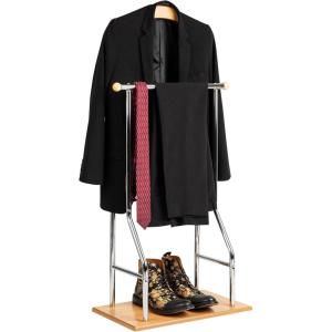 Mind Reader Valet Stand, Clothes Rack, Clothing Organizer, Jacket Hanger, Metal, Wood, 19.75″L x 11.75″W x 43″H, Silver(Silver)