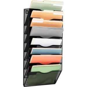 Mind Reader Wall File Organizer, 8 Pocket Hanging Document Rack, Office Wall Mount, Metal Mesh, Black(Black)