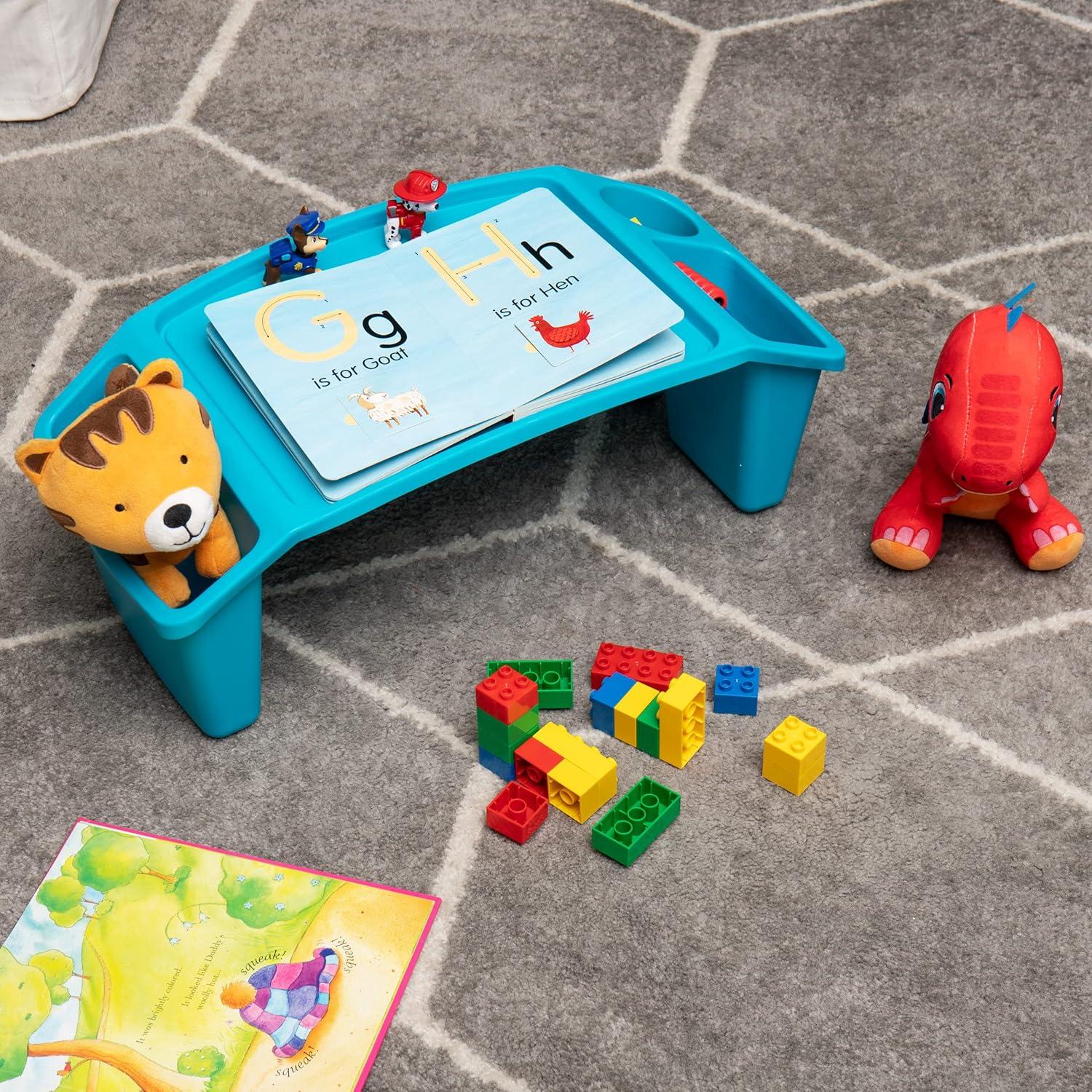 imageMind Reader Kids Lap Desk Portable Activity Tray with Side Storage Stackable Plastic Desk for Drawing Snacks Study Set of 2 RedBlue