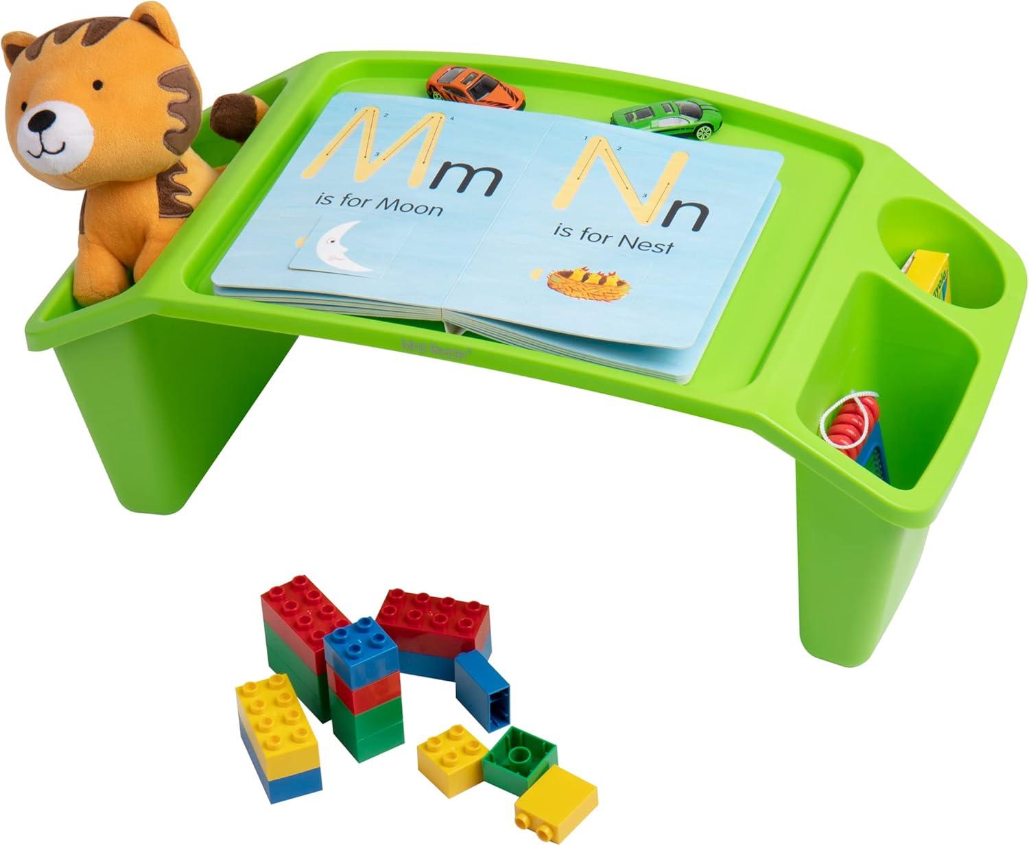imageMind Reader Kids Lap Desk Portable Activity Tray with Side Storage Stackable Plastic Desk for Drawing Snacks Study Set of 2 RedGreen