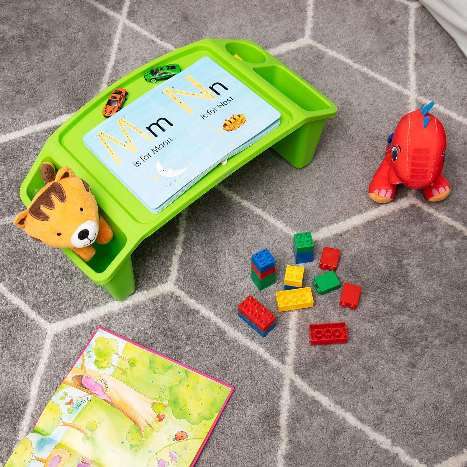 imageMind Reader Kids Lap Desk Portable Activity Tray with Side Storage Stackable Plastic Desk for Drawing Snacks Study Set of 2 RedGreen