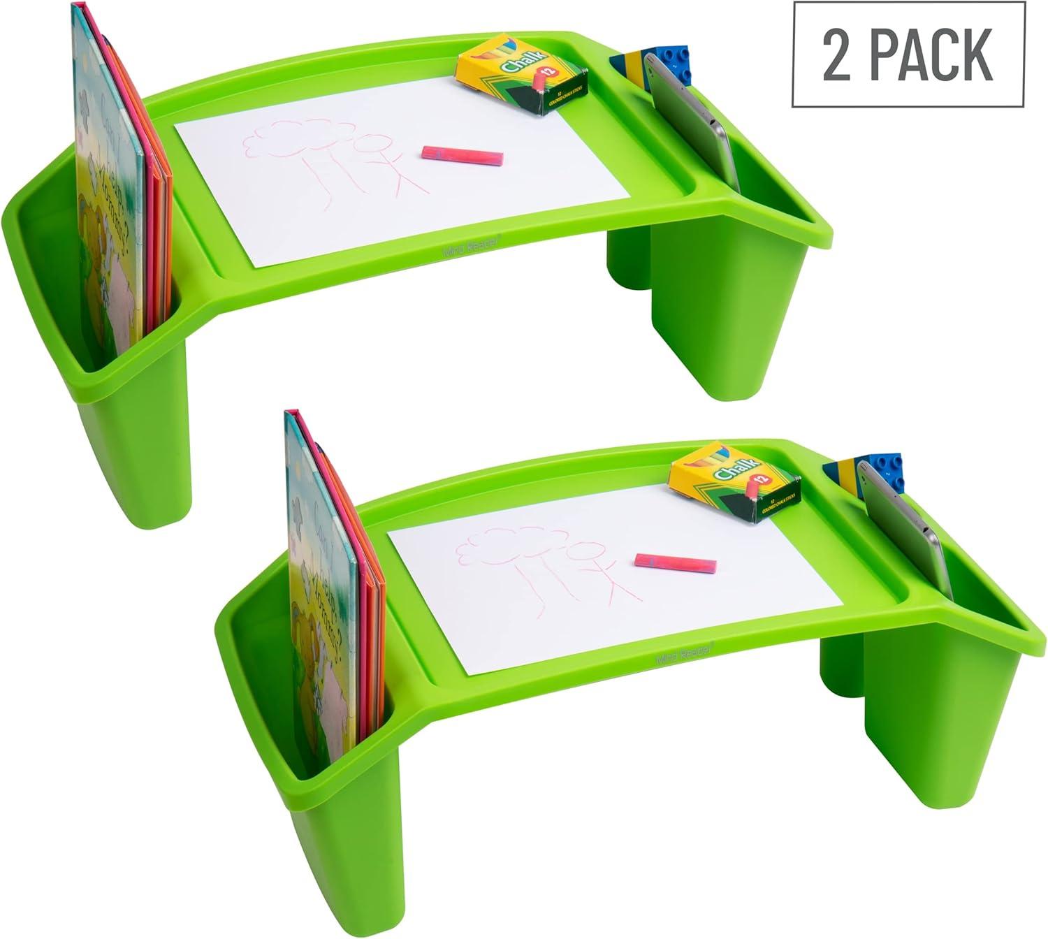 imageMind Reader Kids Lap Desk Portable Activity Tray with Side Storage Stackable Plastic Desk for Drawing Snacks Study Set of 2 RedGreen