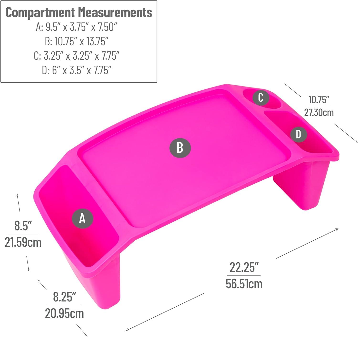 imageMind Reader Kids Lap Desk Portable Activity Tray with Side Storage Stackable Plastic Desk for Drawing Snacks Study Set of 2 RedPink