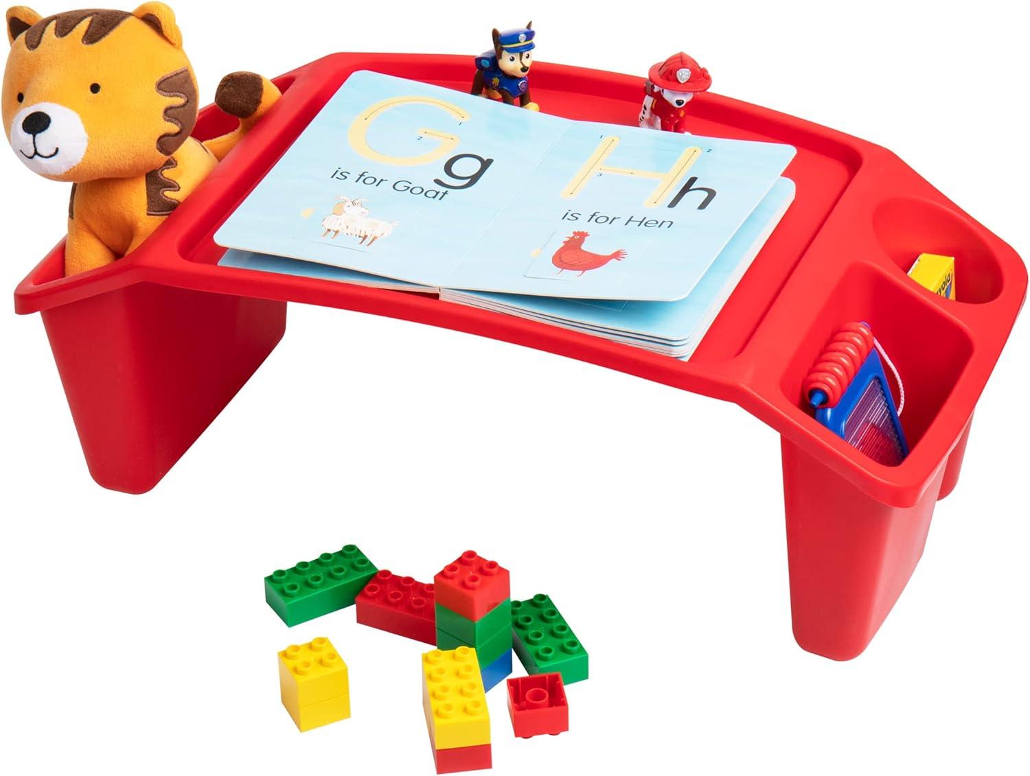 imageMind Reader Kids Lap Desk Portable Activity Tray with Side Storage Stackable Plastic Desk for Drawing Snacks Study Set of 2 RedRed