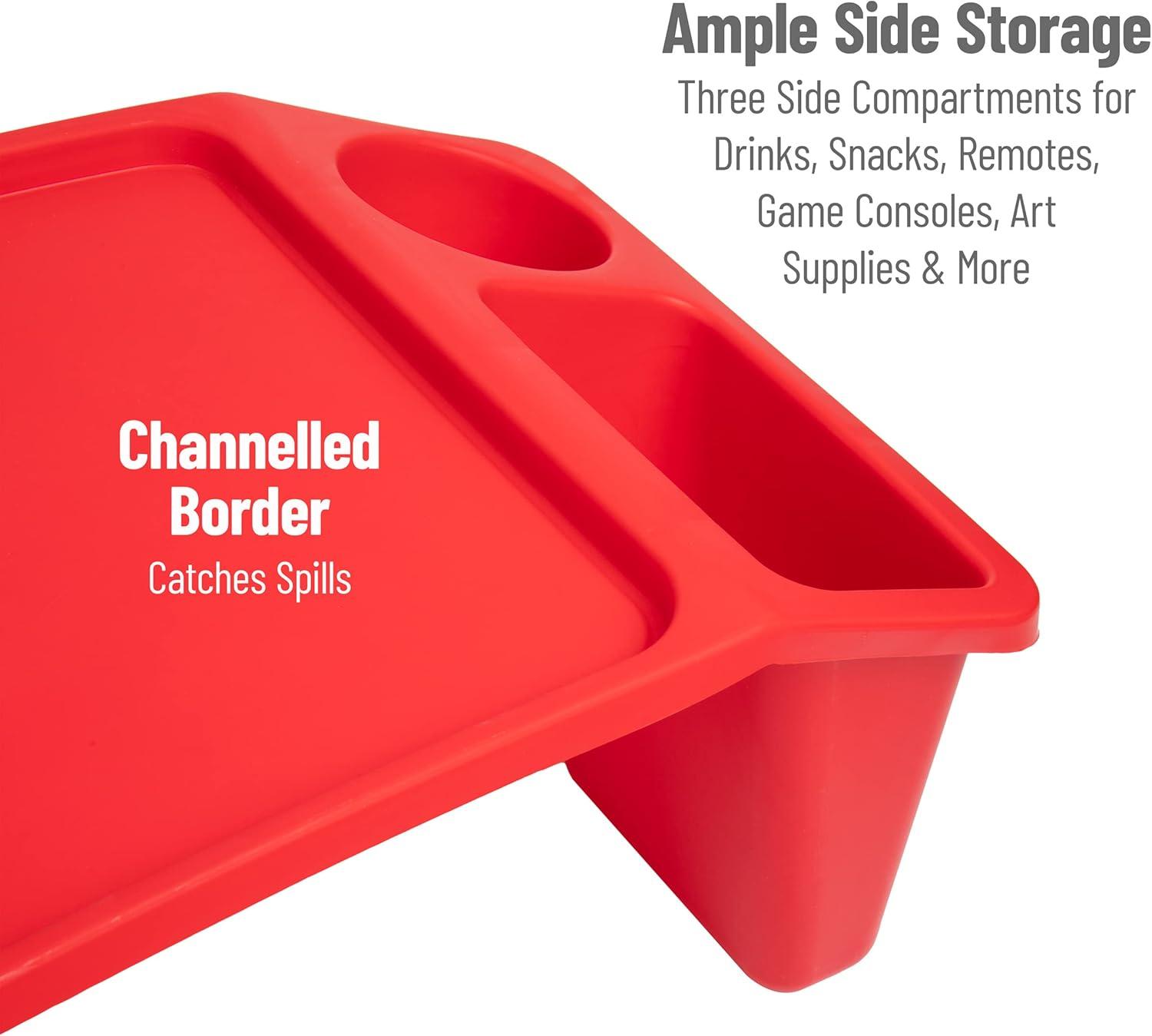 imageMind Reader Kids Lap Desk Portable Activity Tray with Side Storage Stackable Plastic Desk for Drawing Snacks Study Set of 2 RedRed