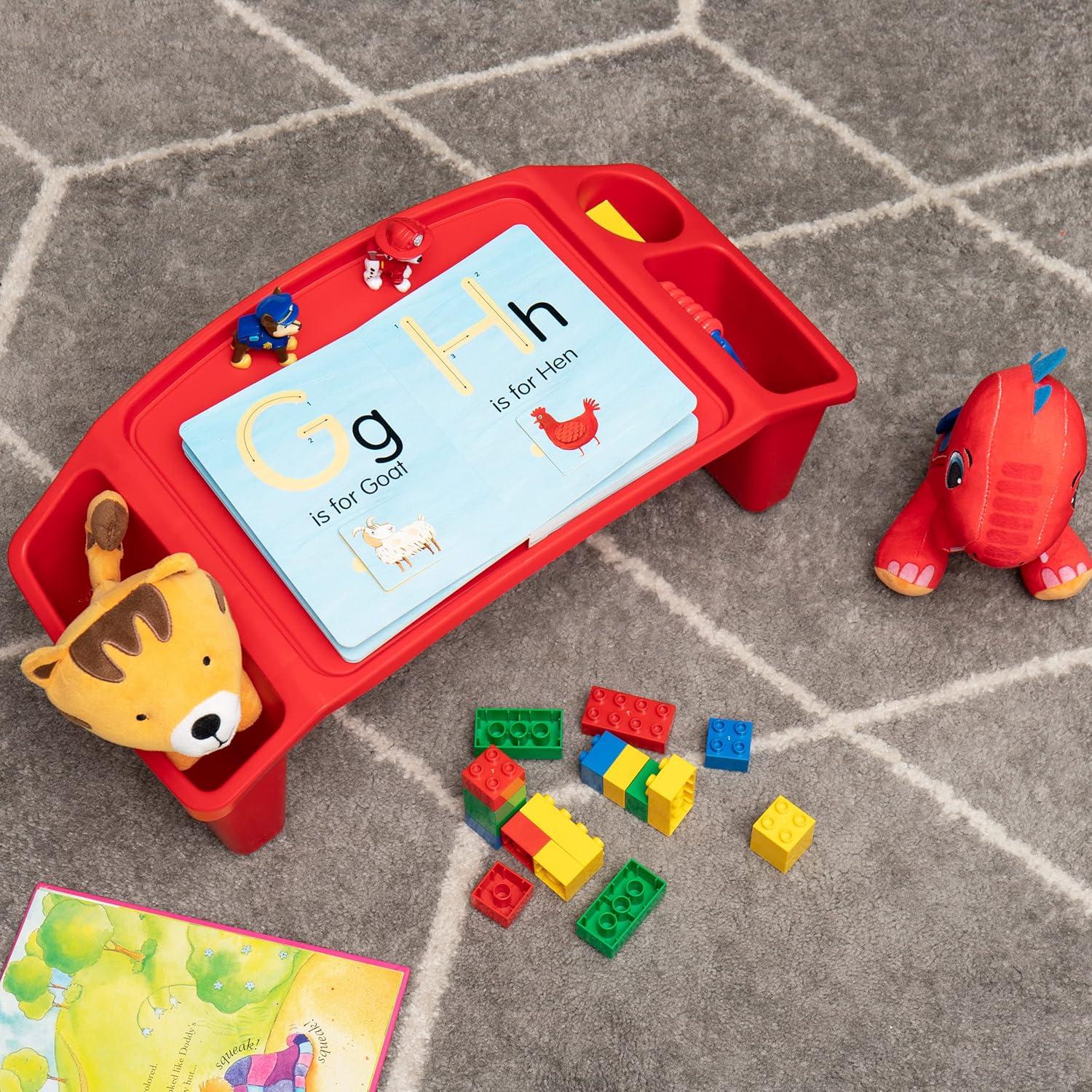 imageMind Reader Kids Lap Desk Portable Activity Tray with Side Storage Stackable Plastic Desk for Drawing Snacks Study Set of 2 RedRed