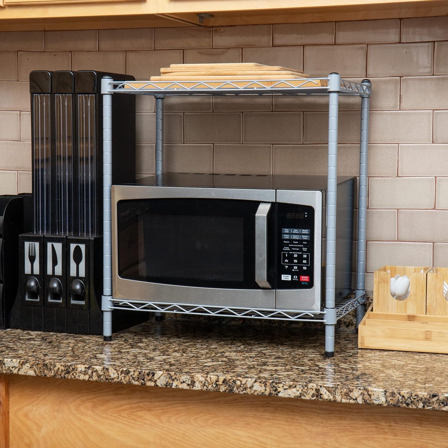 imageMind Reader Microwave Shelf Storage Shelves Countertop Organizer Kitchen Rack Metal 2275L x 1325W x 2125H Silver
