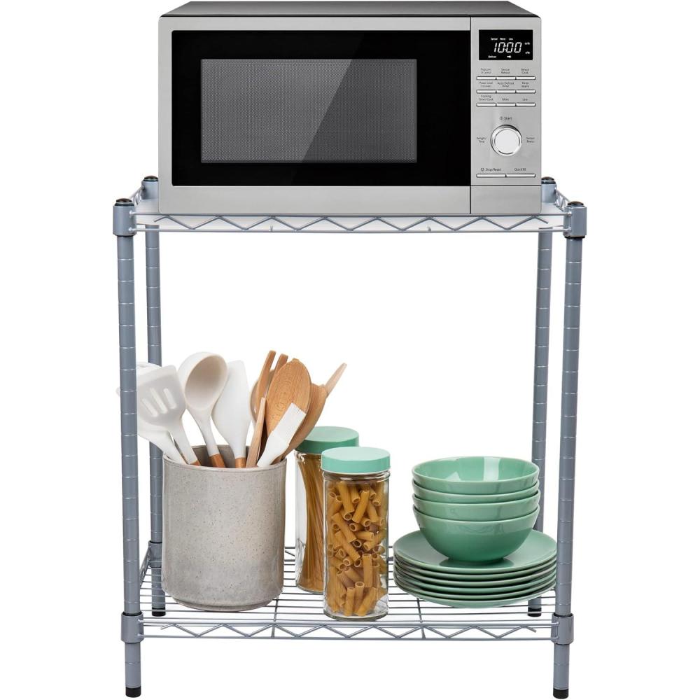 imageMind Reader Microwave Shelf Storage Shelves Countertop Organizer Kitchen Rack Metal 2275L x 1325W x 2125H Silver