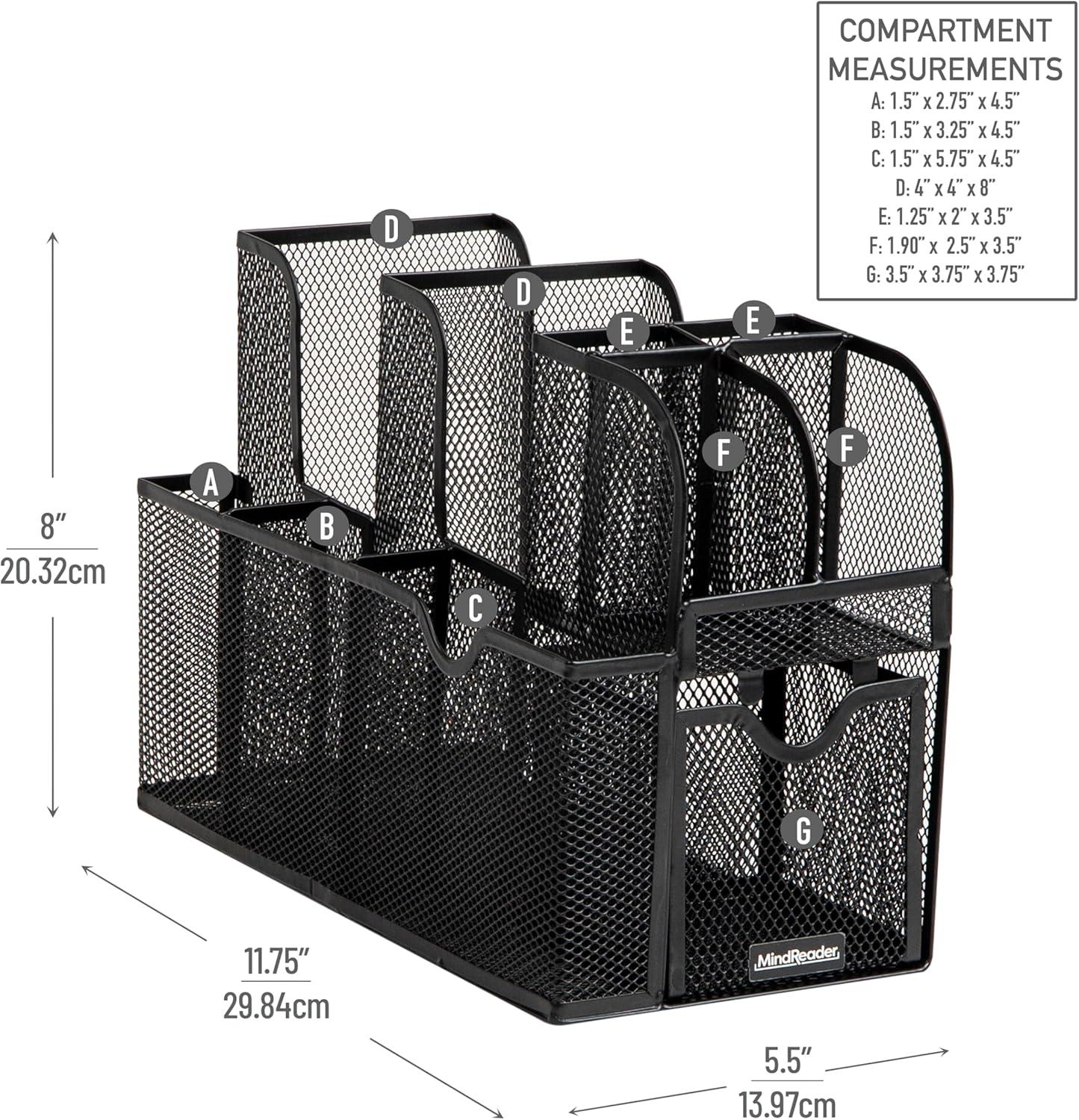 imageMind Reader Countertop Organizer Office Breakroom or Desktop Storage 10Compartment Caddy Metal Mesh Black