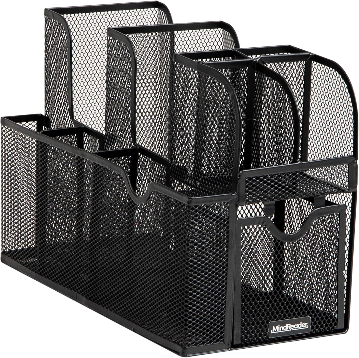 imageMind Reader Countertop Organizer Office Breakroom or Desktop Storage 10Compartment Caddy Metal Mesh Black