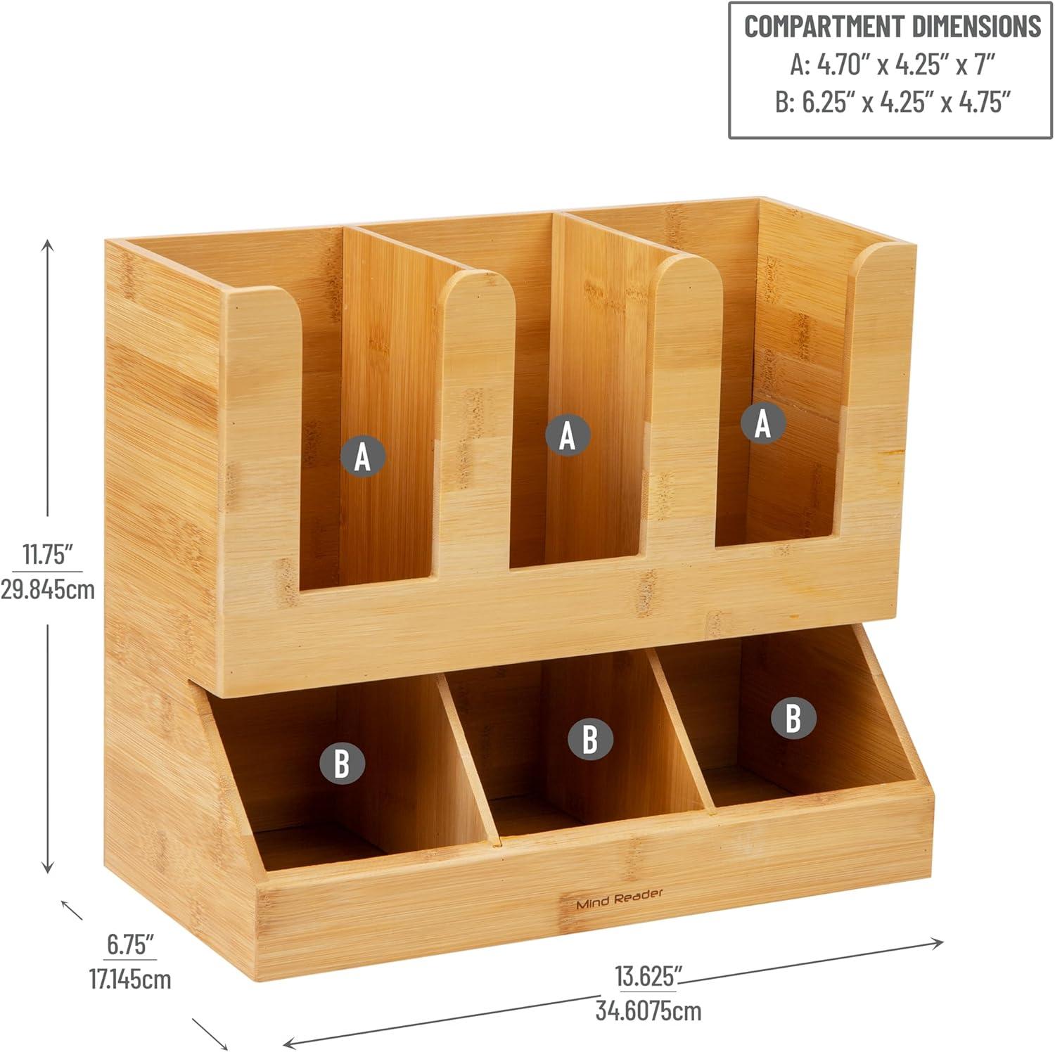 imageMind Reader Cup and Condiment Station Countertop Organizer Coffee Bar Kitchen Bamboo 13625L x 675W x 115H Brown