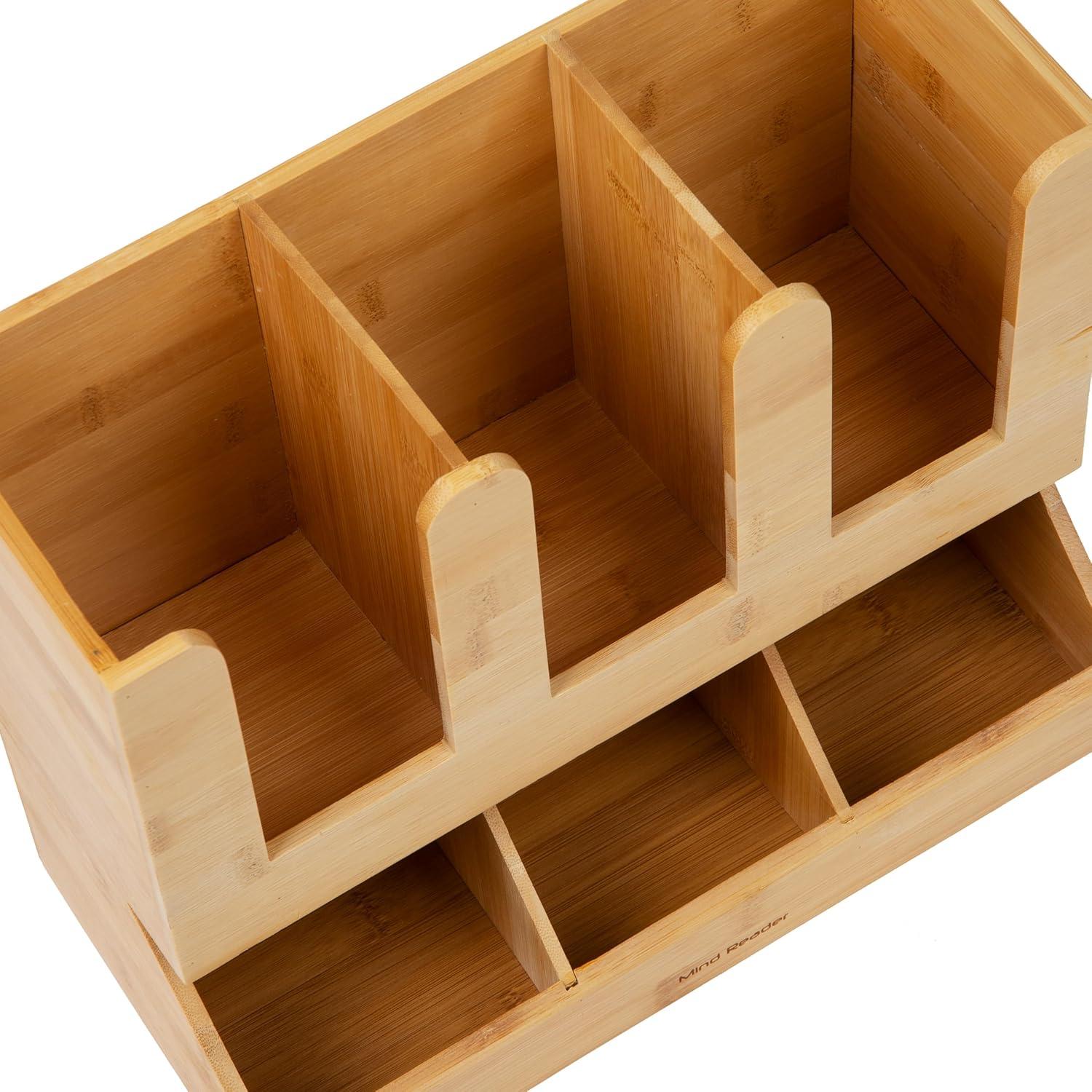 imageMind Reader Cup and Condiment Station Countertop Organizer Coffee Bar Kitchen Bamboo 13625L x 675W x 115H Brown