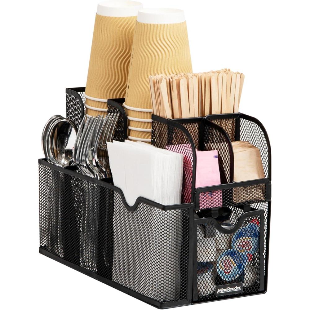 imageMind Reader Countertop Organizer Office Breakroom or Desktop Storage 10Compartment Caddy Metal Mesh Black